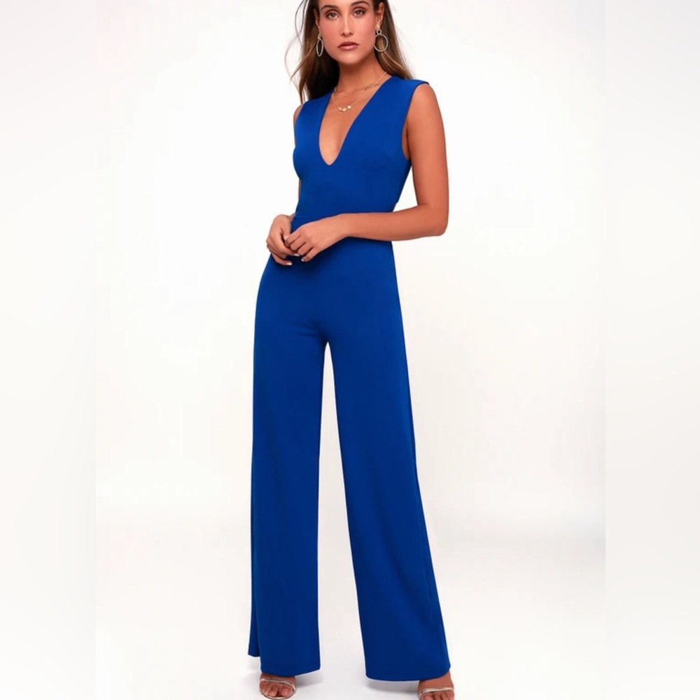 Thinking Out Loud Royal Blue Backless Jumpsuit